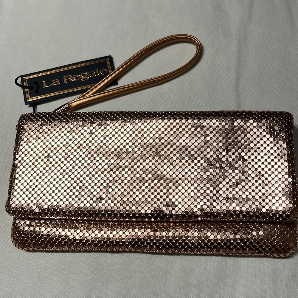LA REGALE Rose gold soft mesh clutch wallet